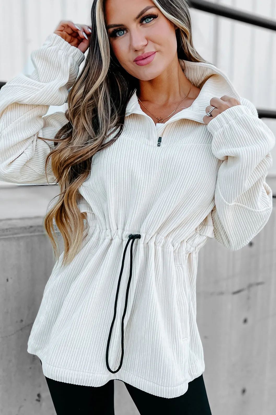 Interesting Perspective Corduroy Pullover (Ivory)