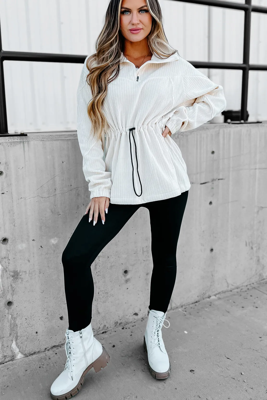 Interesting Perspective Corduroy Pullover (Ivory)