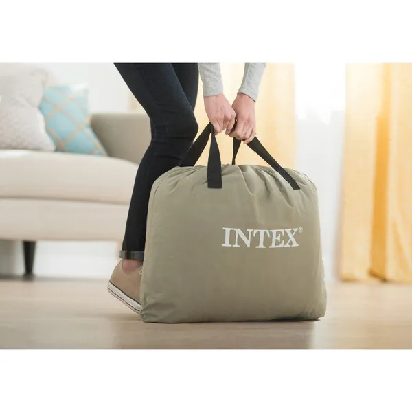 Intex Entertainment Dura Beam Plus Pillow Raised Air Mattress w/Built in Pump, Queen