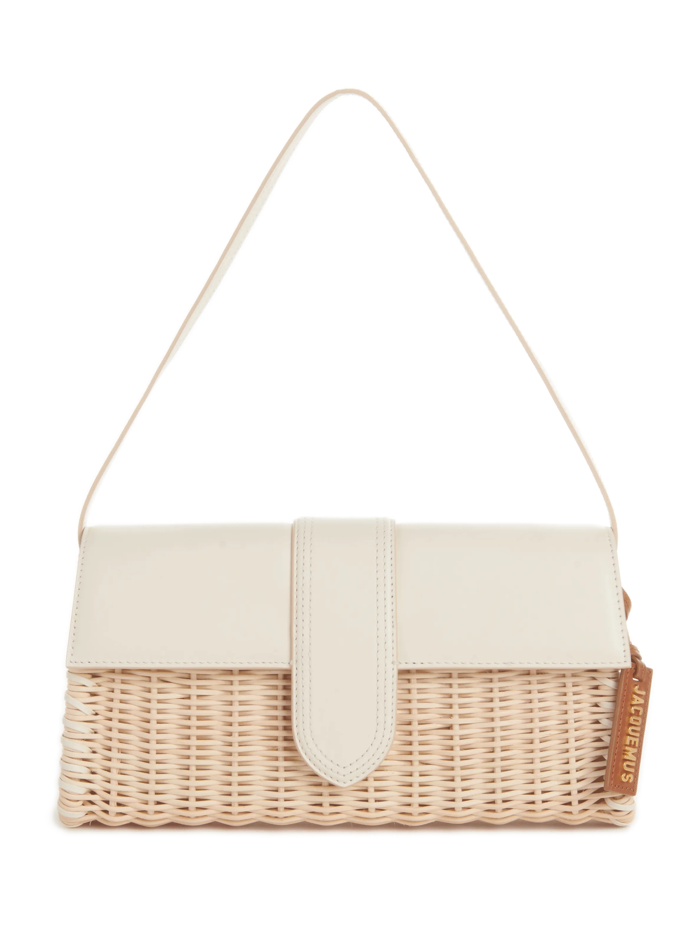 JACQUEMUS  Le Bambino Long wicker and leather bag  - Beige