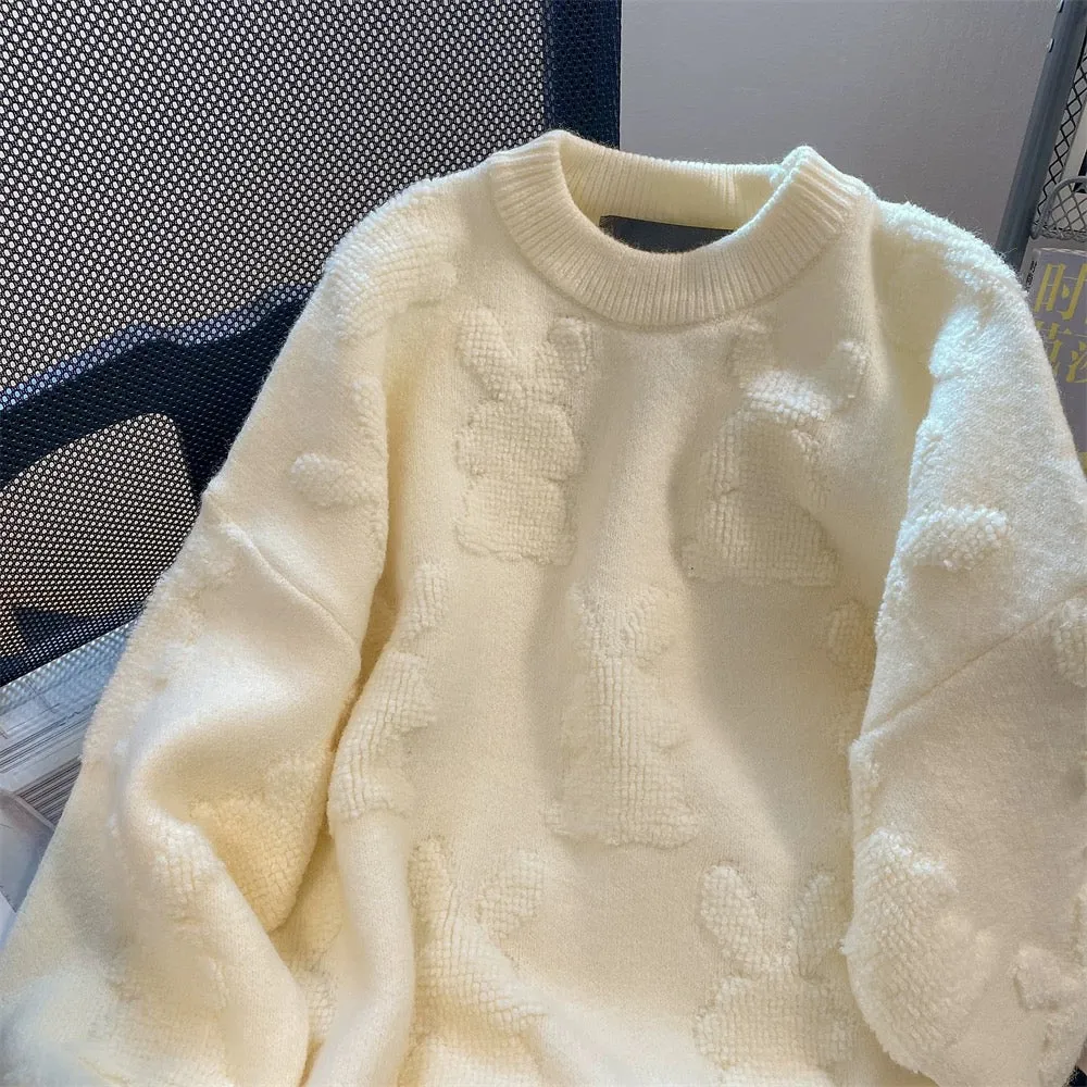 Japanese style cute rabbit jacquard sweater for men and women autumn and winter loose bf lazy style soft glutinous knitted sweat
