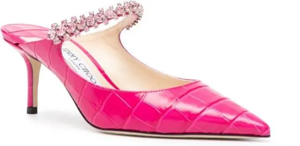 Jimmy Choo Bing 65 crocodile-embossed mules Pink