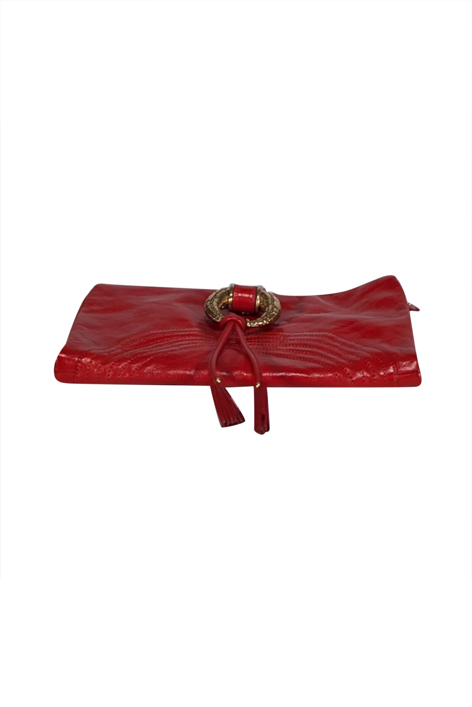 Jimmy Choo - Red Leather O Ring Hardware Clutch Bag