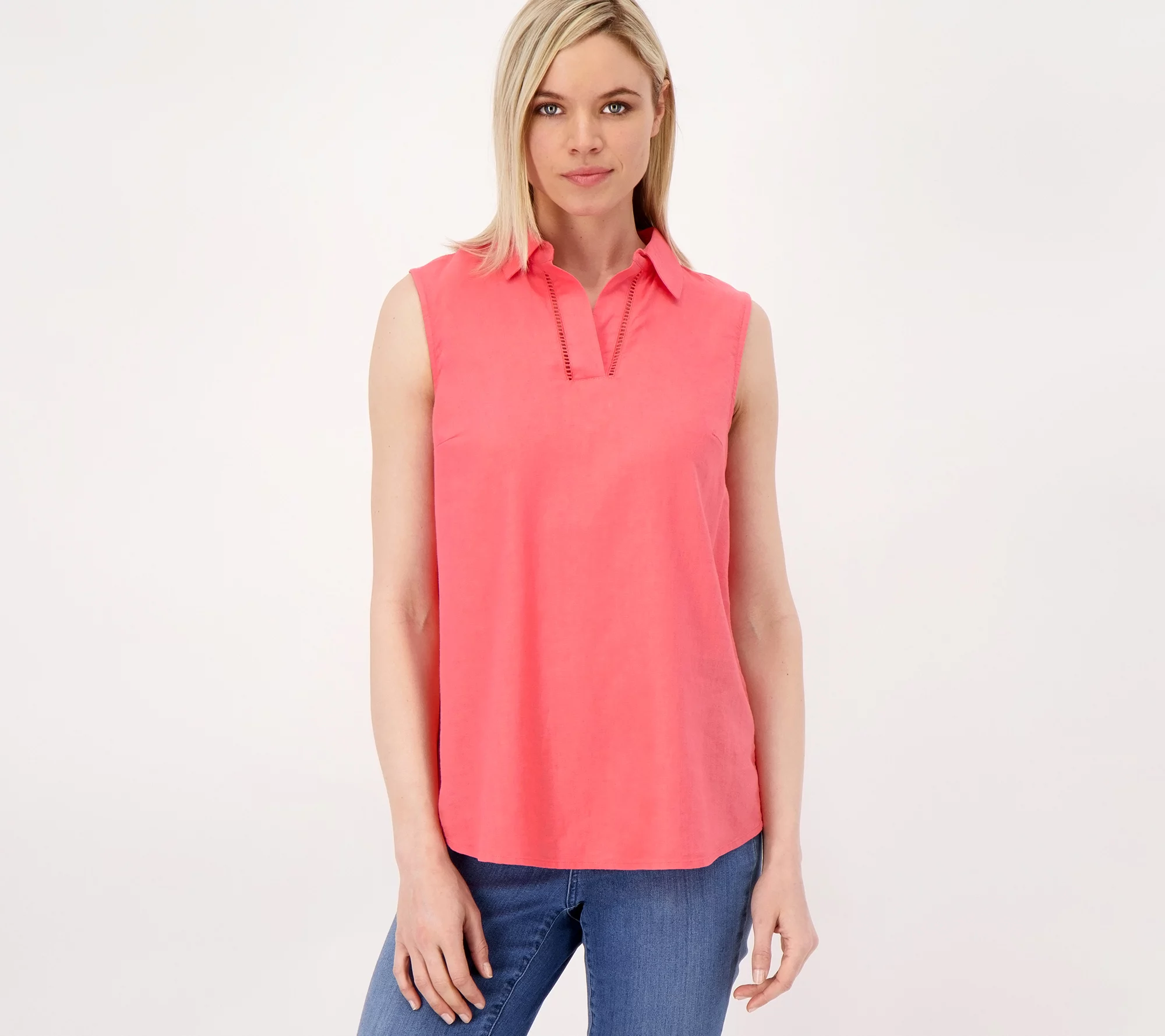 Joan Rivers Petite Sleeveless Linen Top w/ Ladder Stitch