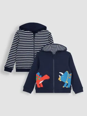 JoJo Maman Bebe Boys Dino Applique Reversible Hoodie - Navy