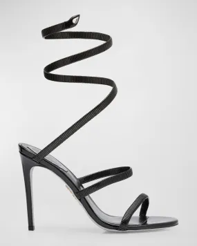 Juniper Leather Snake-Wrap Stiletto Sandals