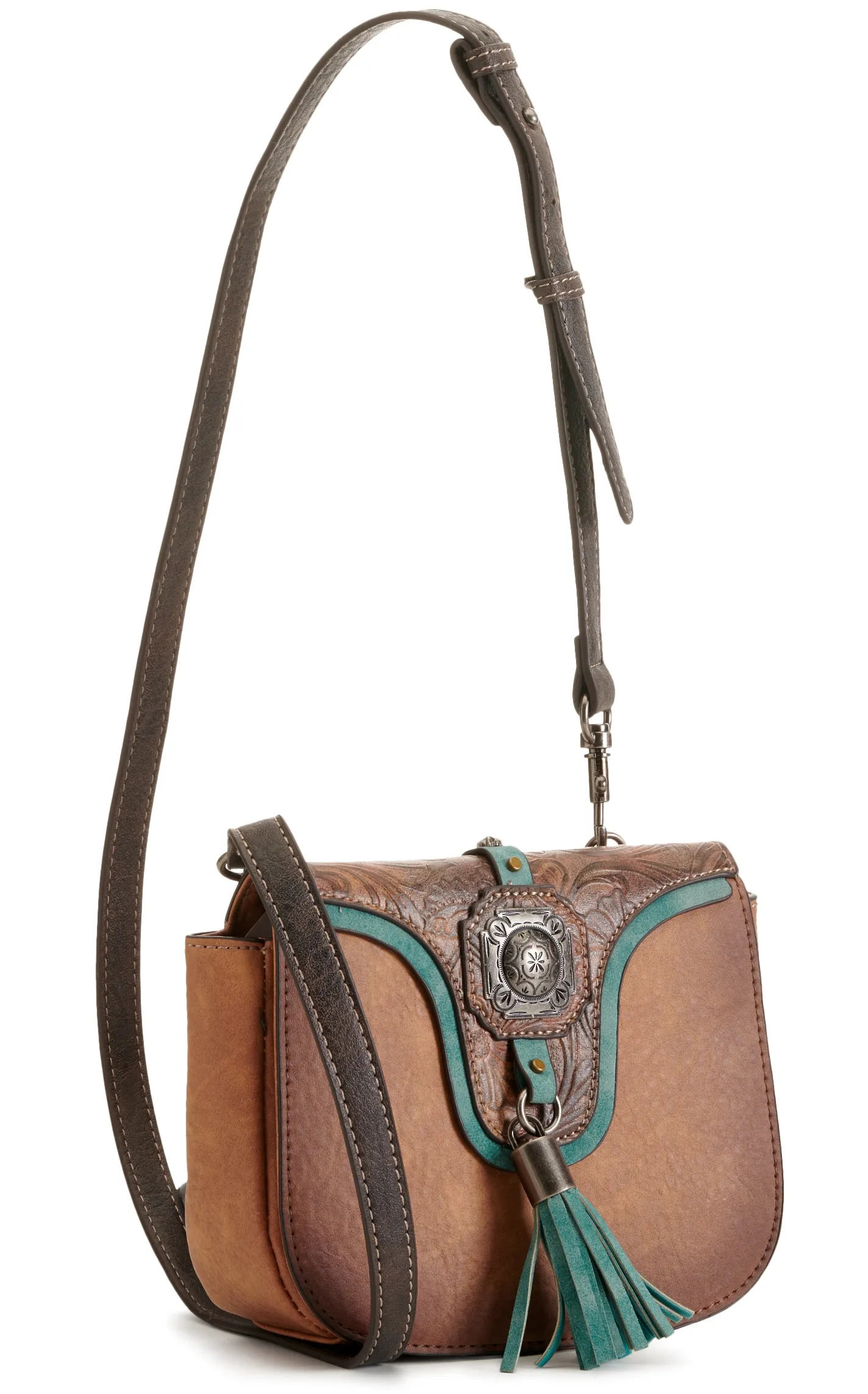 Justin Tooled Leather and Turquoise Convertible Belt Bag / Crossbody Purse