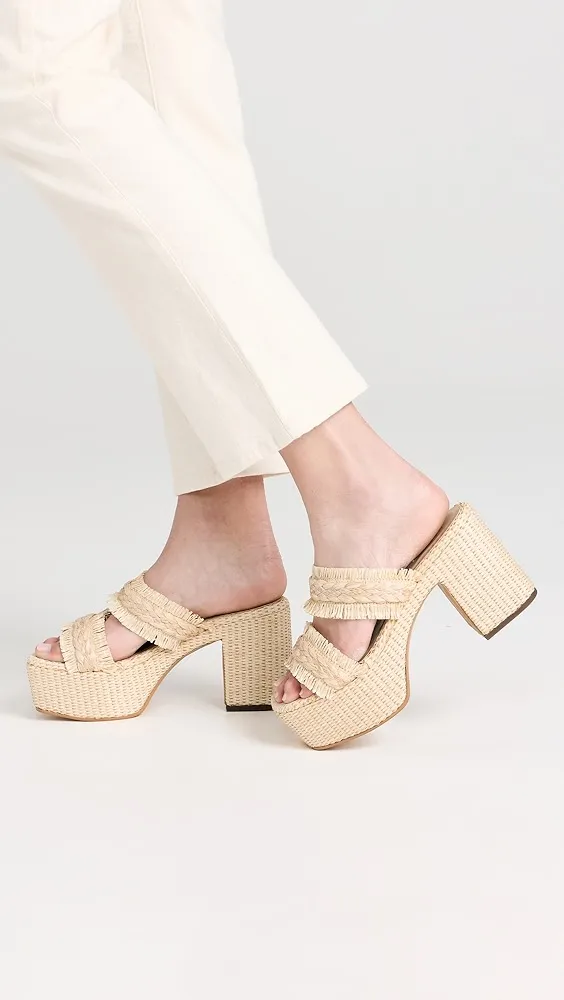KAANAS   Zumaque Frayed Double Band Basket Weave Platform Sandals 