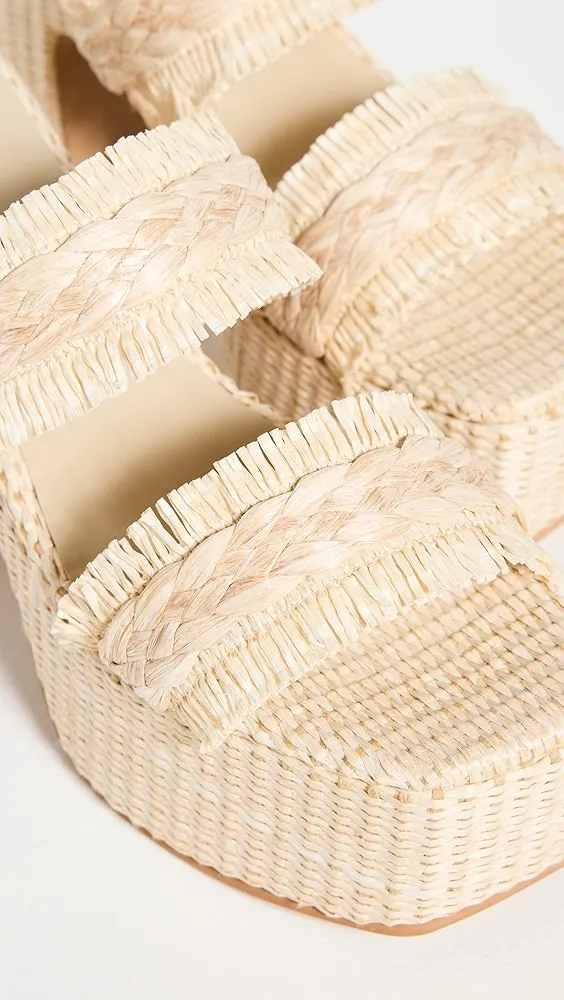 KAANAS   Zumaque Frayed Double Band Basket Weave Platform Sandals 