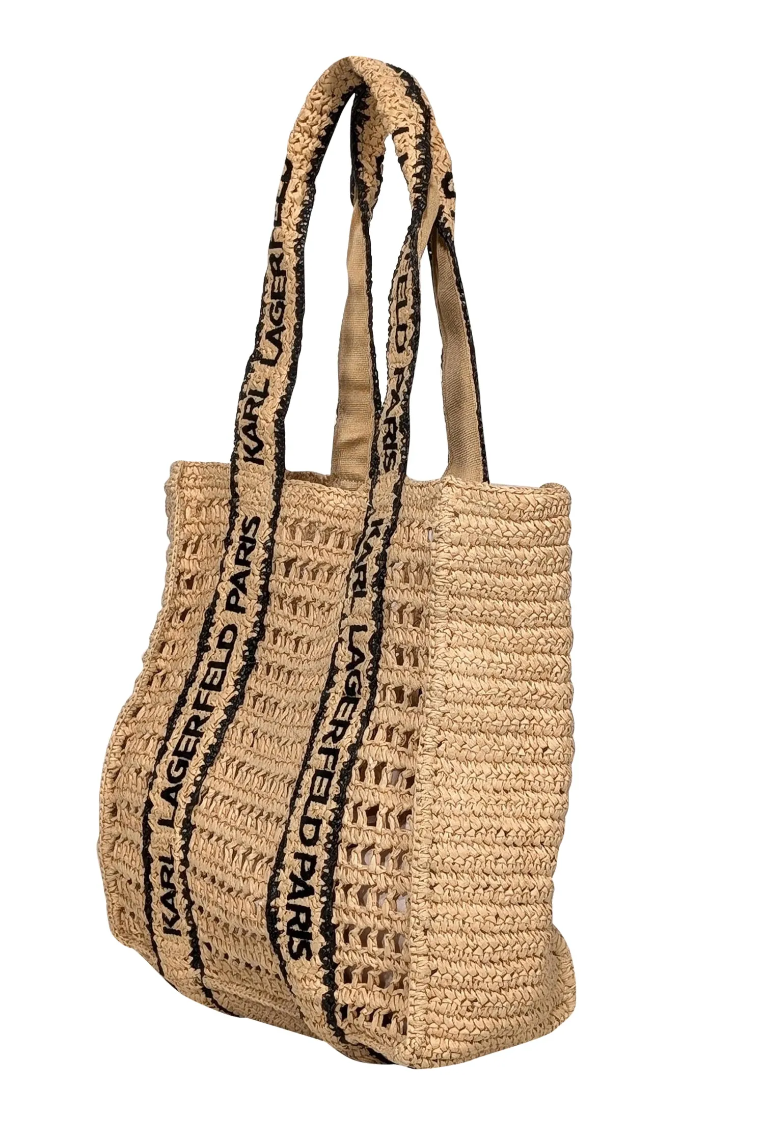 Karl Lagerfeld - Beige & Black Raffia Tote