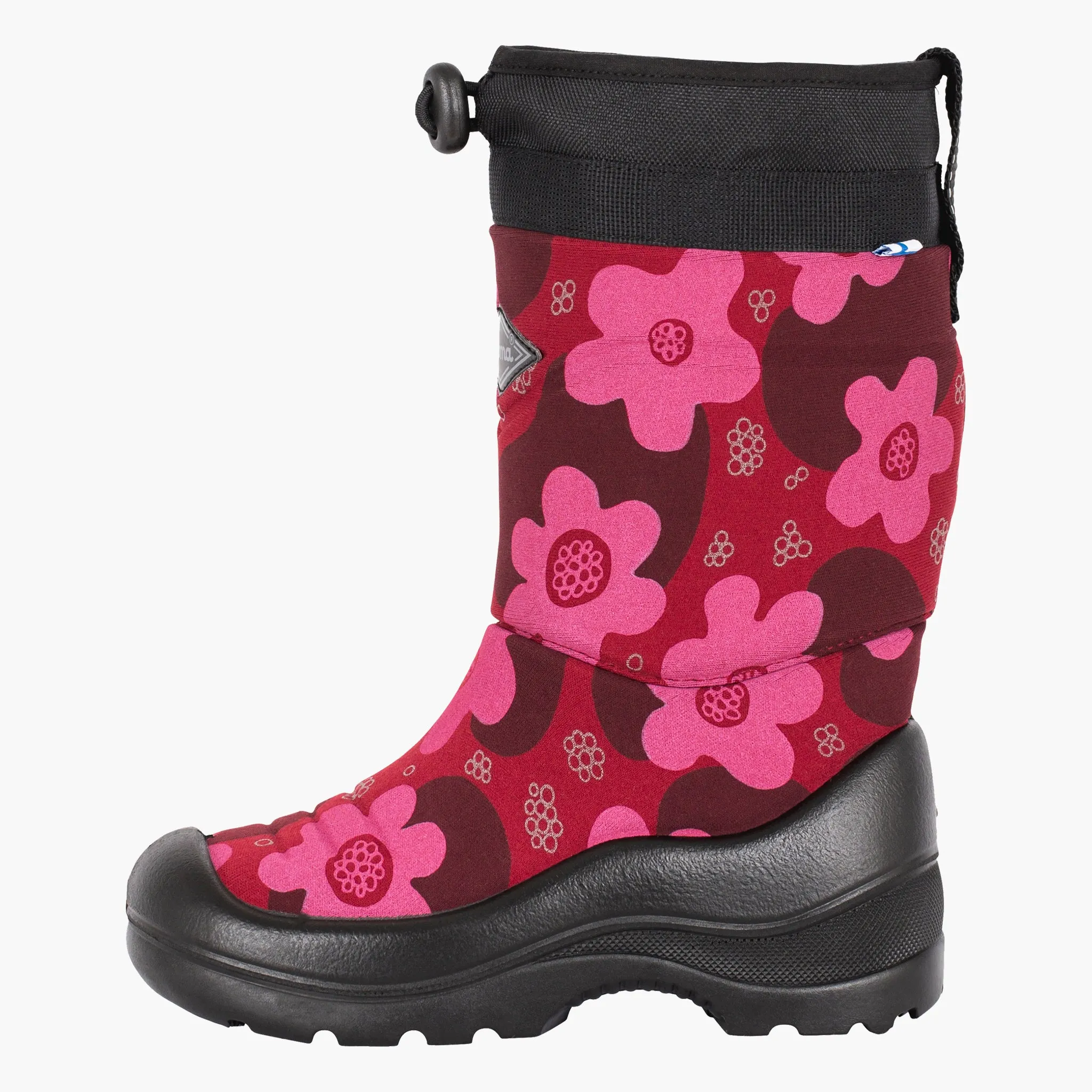 Kids winter boots Lumilukko, Bordeaux Flower reflective