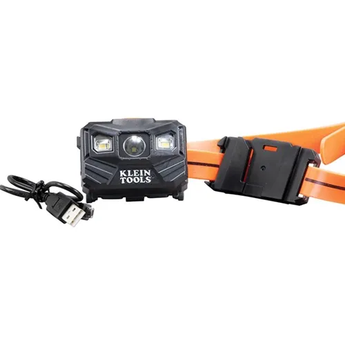 Klein Rechargeable Headlamp w/Silicone Strap, 400 lm, All-Day Run, Auto-Off 56064