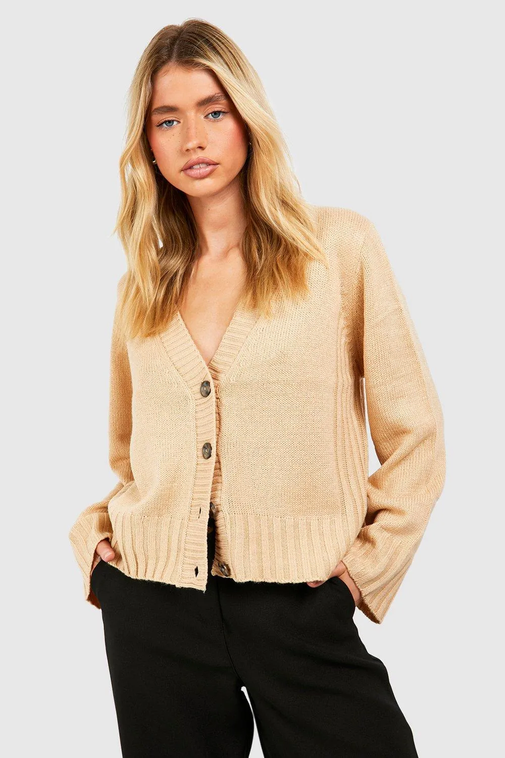 Knitted Button Through Wide Sleeve Cardigan