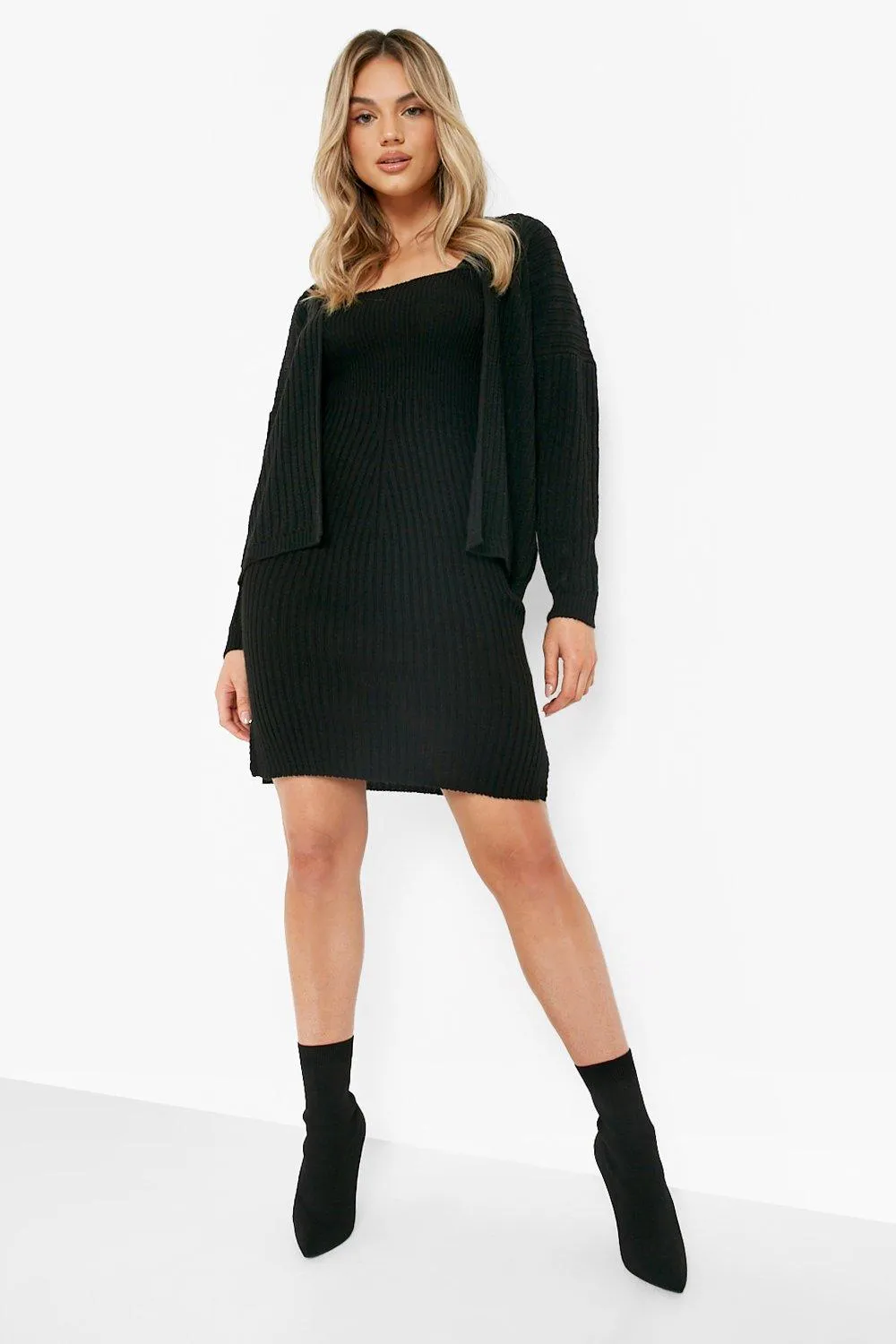 Knitted Dress And Cardigan Set