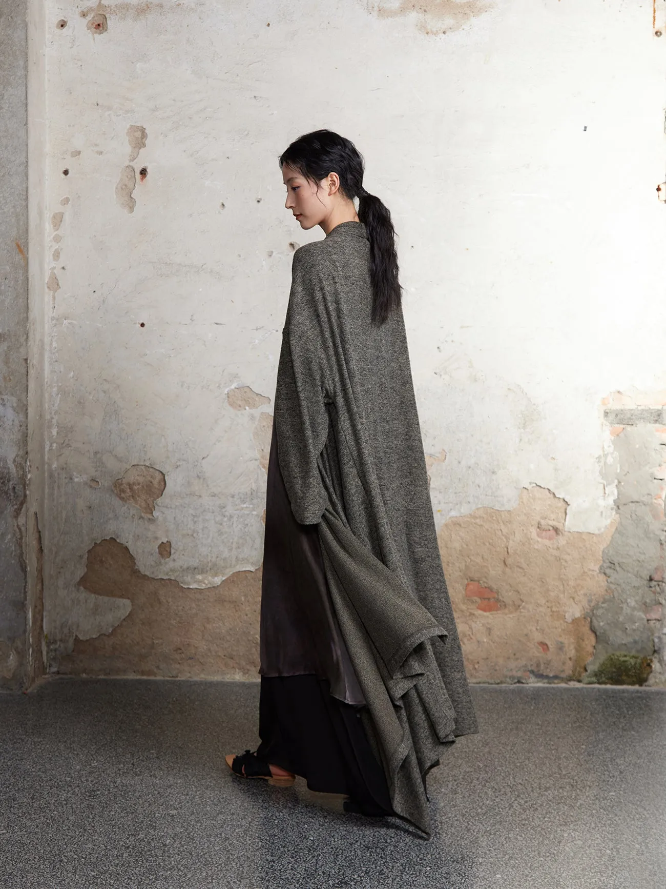 Knitted Pile Collar Long Gown Cardigan