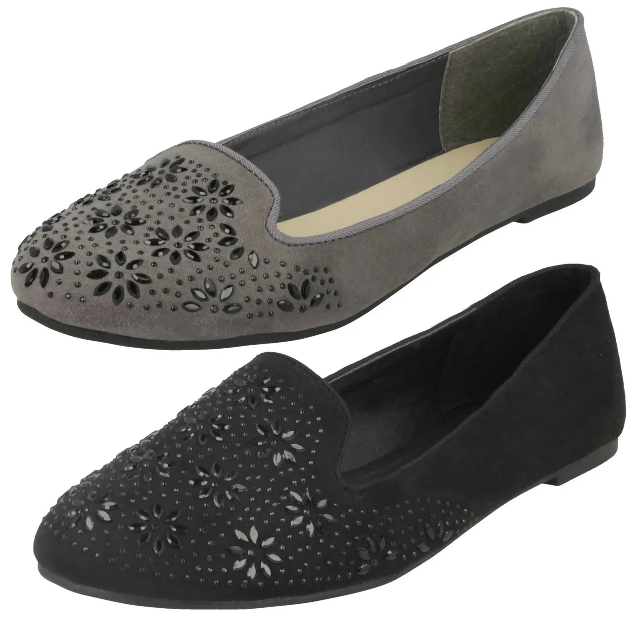 Ladies Spot On Flat Slipper Cut Ballerinas