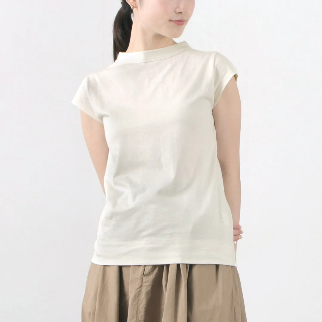 LAITERIE（レイトリー） USE天竺 フレンチスリーブ プルオーバー / カットソー Tシャツ 半袖 レディース 綿100% コットン 日本製 モックネック INDIA FRENCH SLEEVE PULLOVER