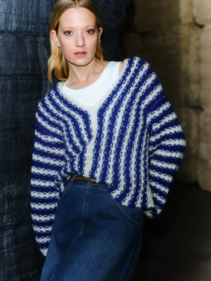 LANIUS Striped v-neck jumper