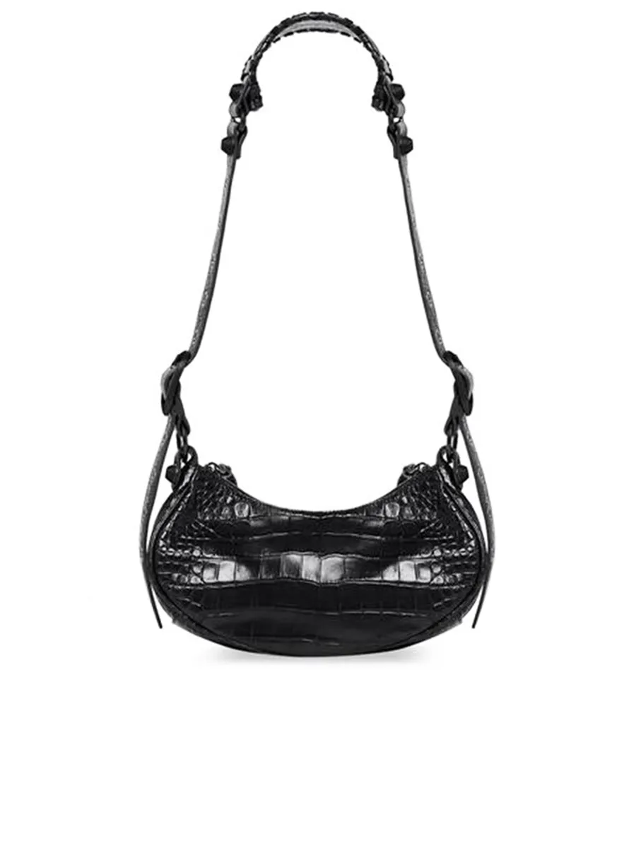 Le Cagole XS Shoulder Bag in Crocodile Embossed in Black