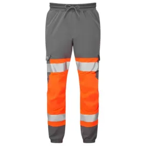Leo Workwear JT01 Hawkridge EcoViz 4X Stretch Hi-Vis Orange/Grey Joggers