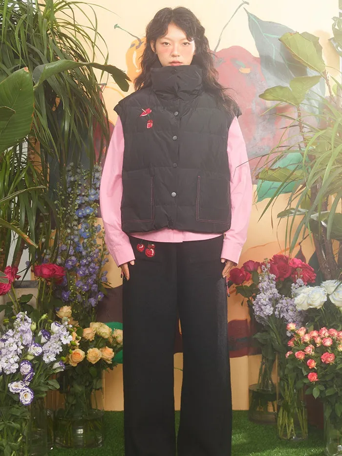 Lily Embroidery Stand Collar Down Vest