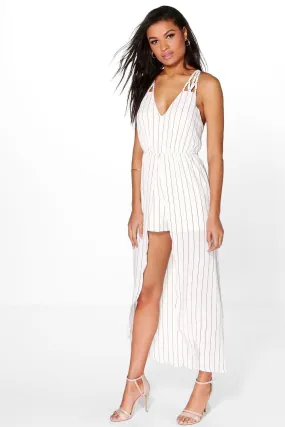 Liv Strappy Striped Maxi Overlay Romper