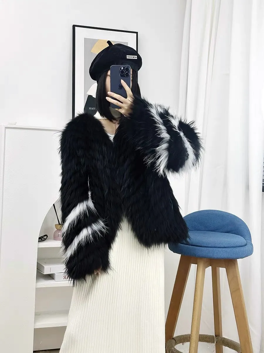 Live broadcast room benefits!  2023 New Fur Jacket Women Young Fashion Small Fragrance Contrast Color Raccoon Fox Fur