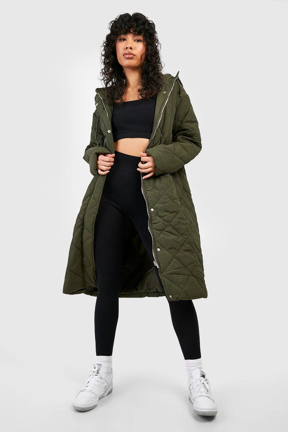 Longline Diamond Quilted Puffer Coat