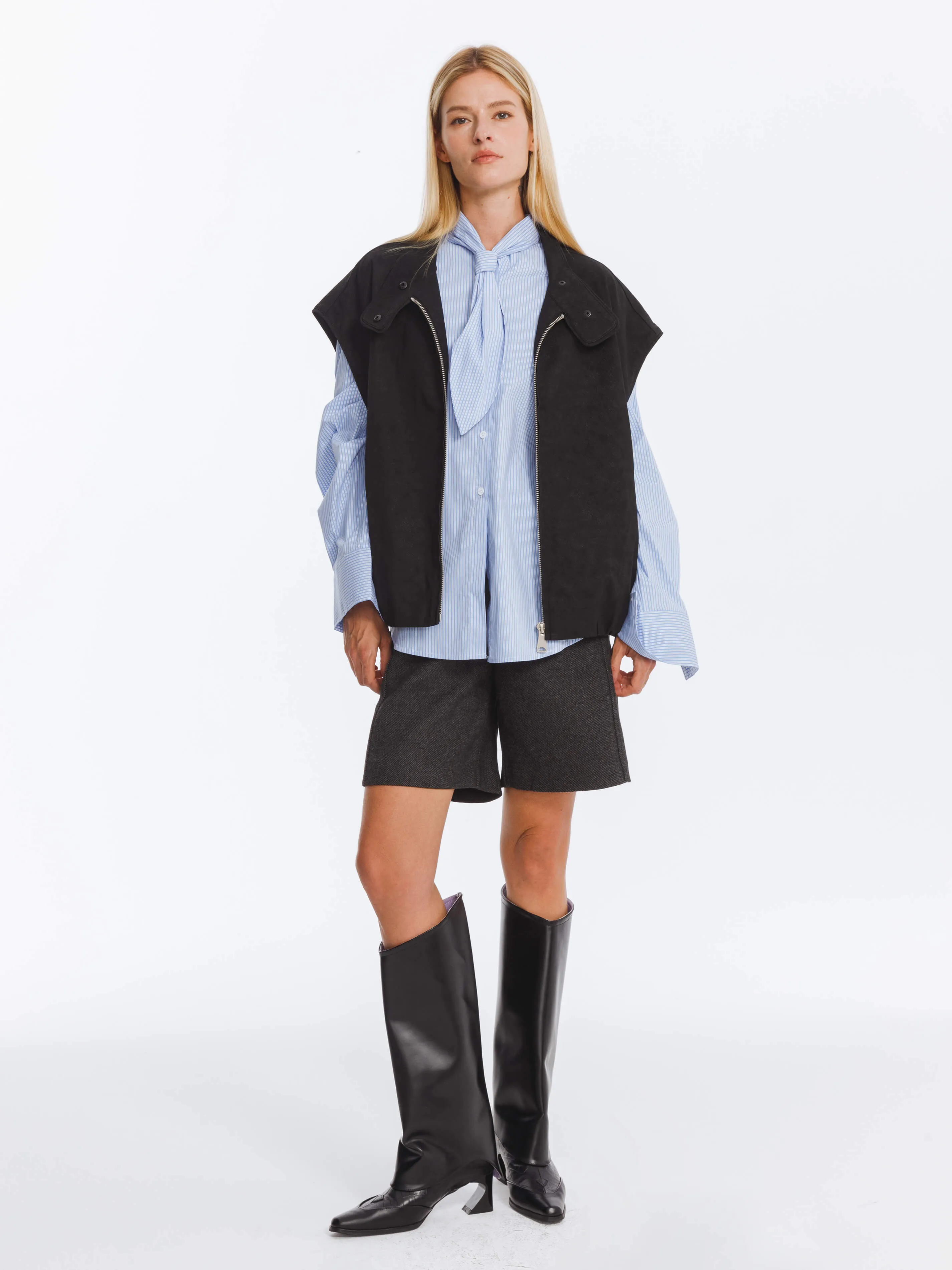 Loose Dropped Shoulder Waistcoat with Stand-up Collar
