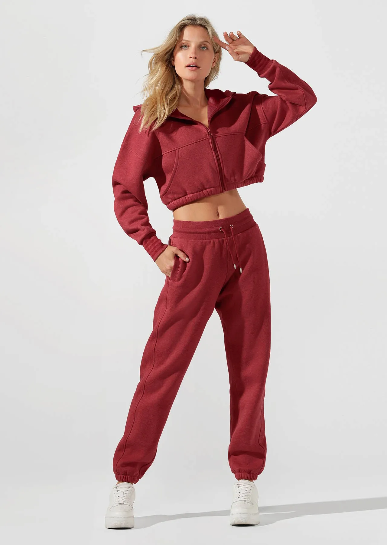 Lorna Jane Kourtney Cropped Hoodie in Dark Red Marl