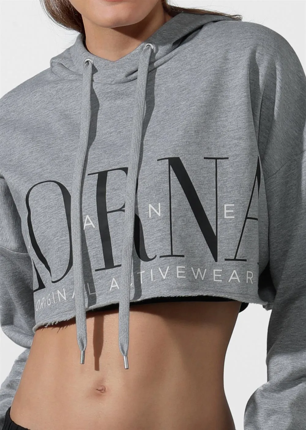 Lorna Jane LJ Cut Off Cropped Hoodie in Mid Grey Marl