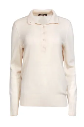 Loro Piana - Ivory Cashmere Turtle Neck Quarter Button Sweater Sz 6