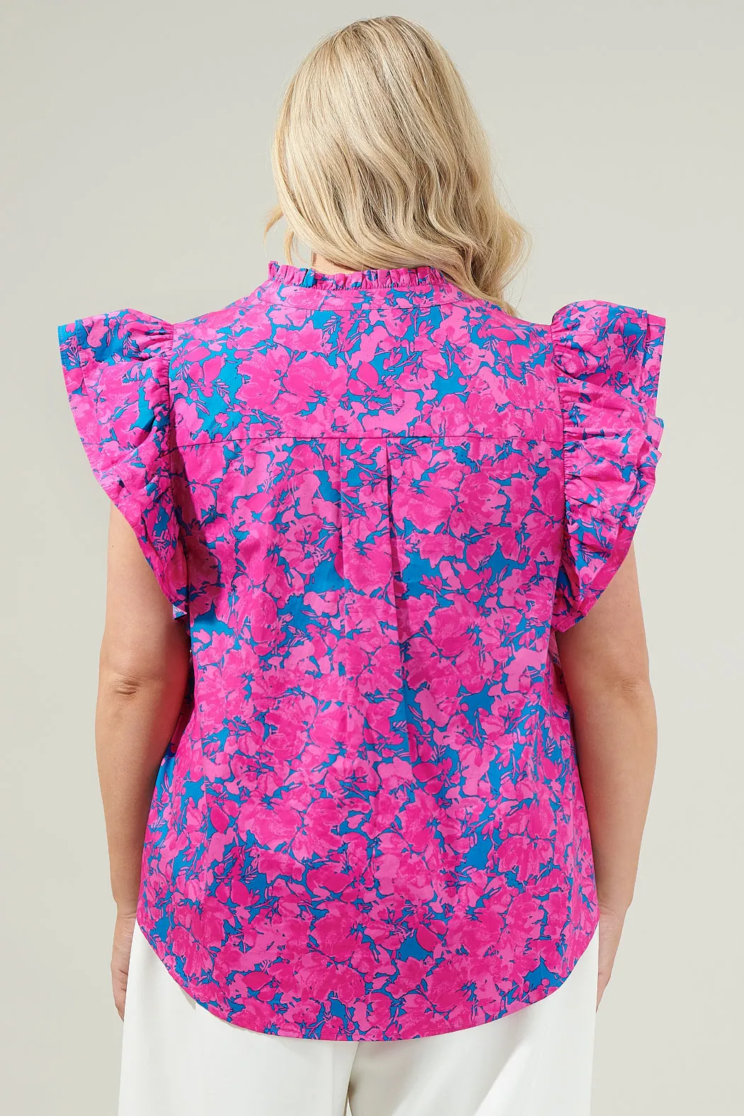 Lucy Floral Sleeveless Ruffle Top Curve