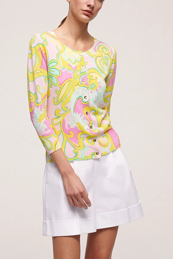 Luisa Spagnoli CERTO JACQUARD PATTERN ROUND NECK CARDIGAN