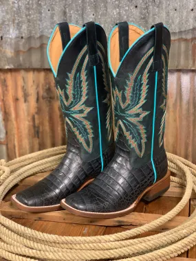 Macie Bean Black Caiman Belly Print Western Boot