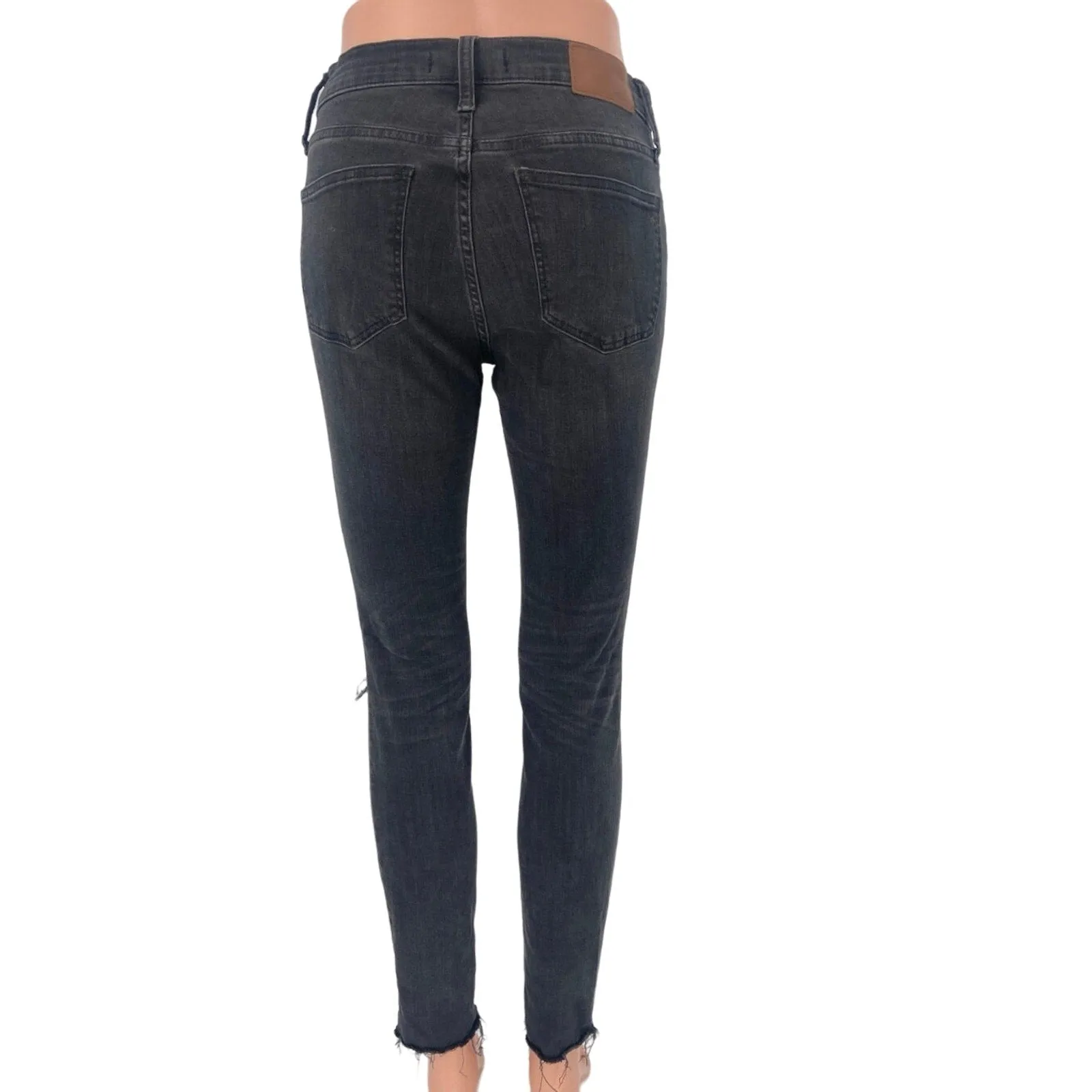 Madewell Black Skinny Mid Rise Distressed Raw Hem Stretch Ankle Denim Jeans 26
