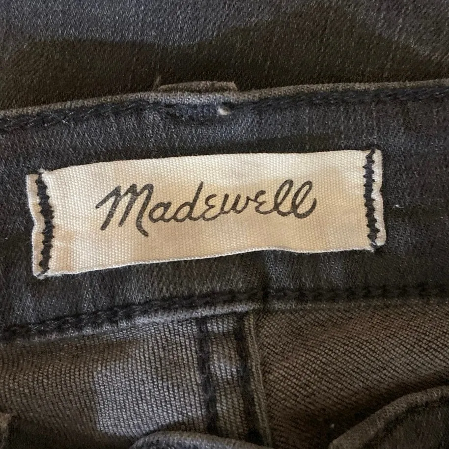 Madewell Black Skinny Mid Rise Distressed Raw Hem Stretch Ankle Denim Jeans 26