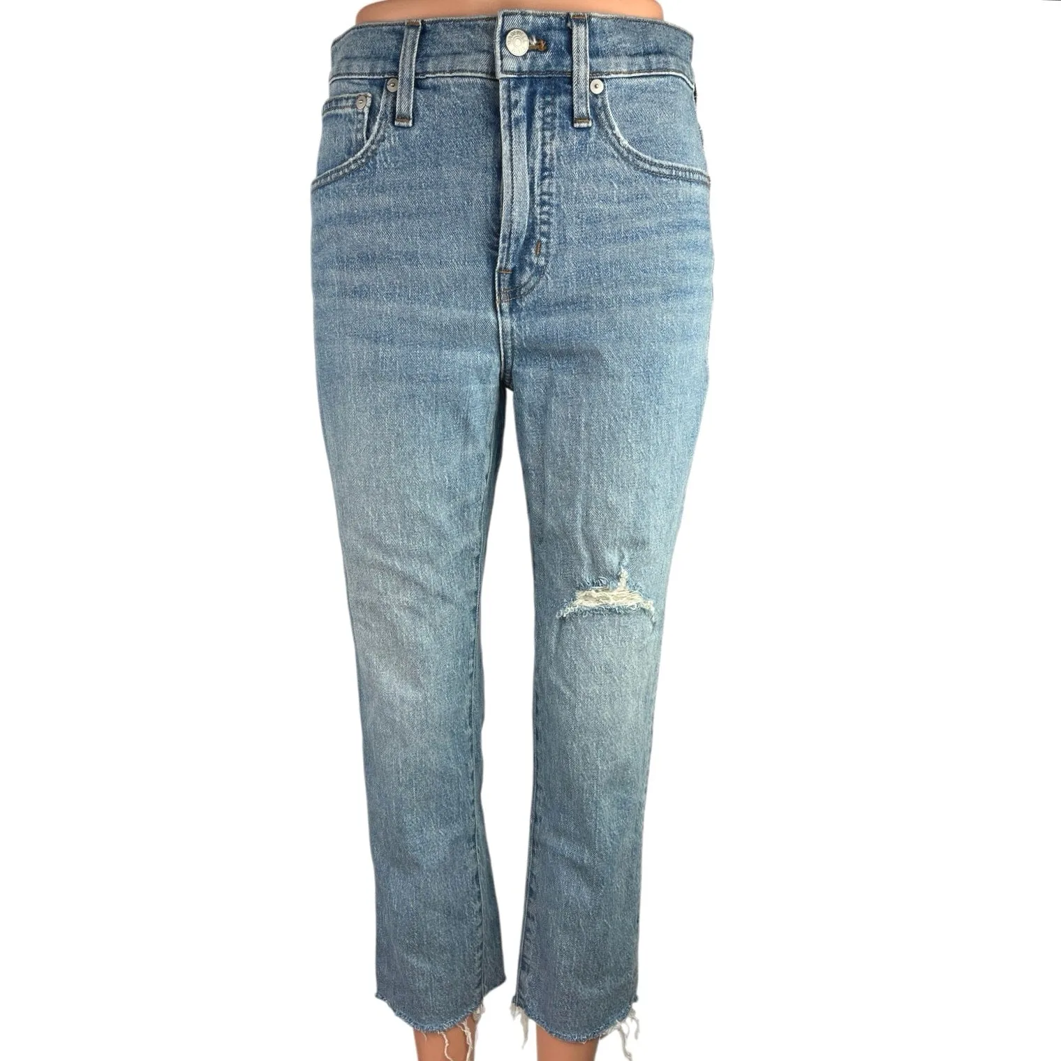 Madewell Perfect Vintage Distressed Ripped Knee Tapered Crop Denim Jeans Size 26