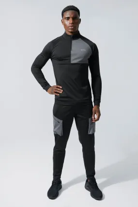 Man Active Cargo Performance Funnel Neck Tracksuit | boohooMAN UK