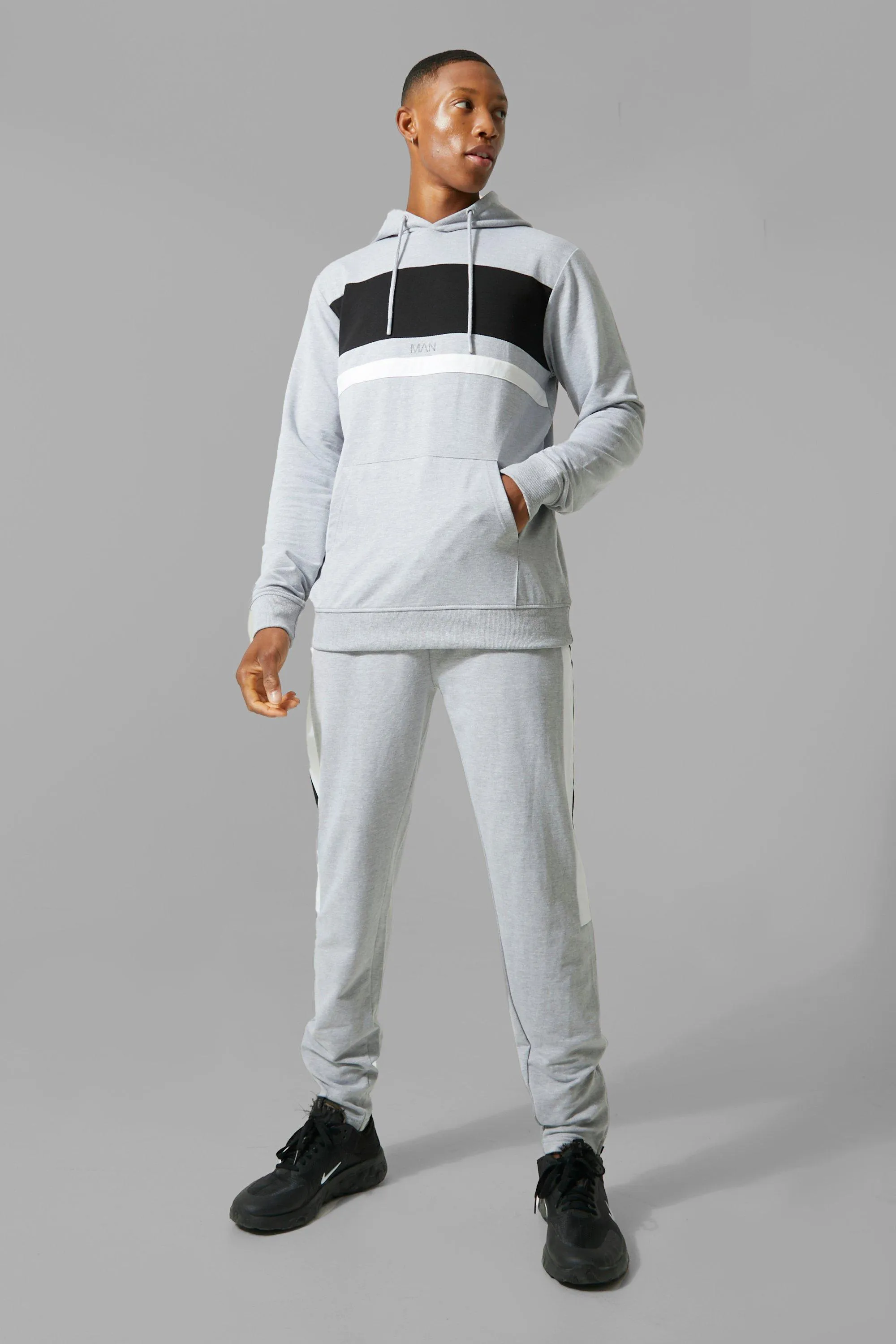 Man Active Chest Panel Hooded Tracksuit