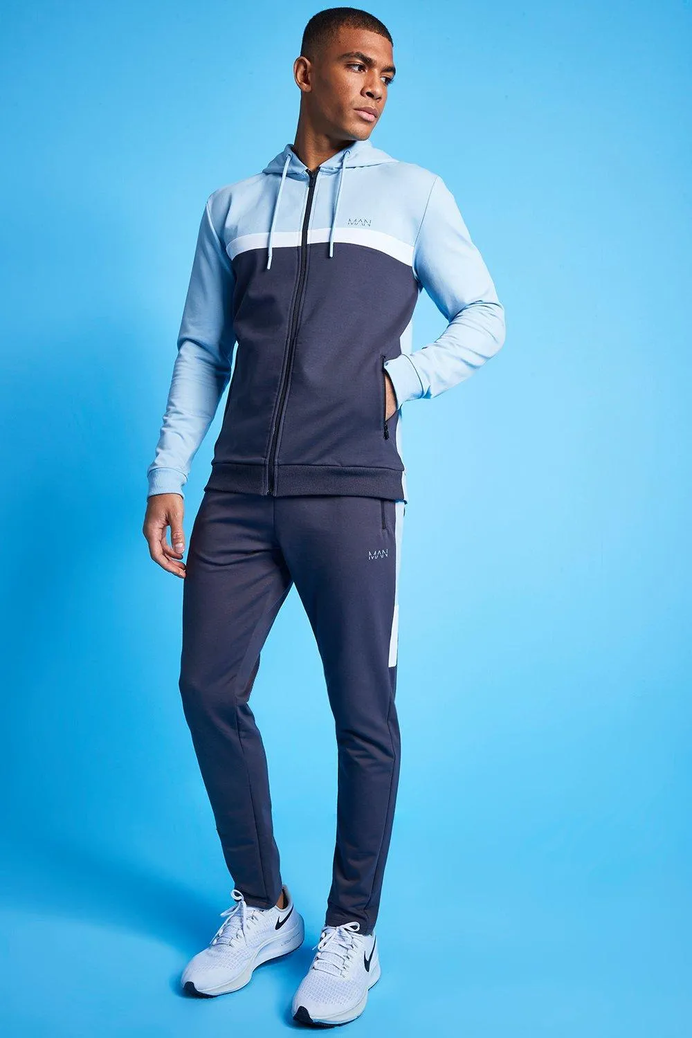 MAN Active Colour Block Hooded Zip Tracksuit | boohooMAN UK