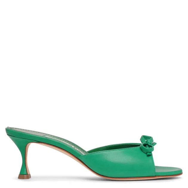 Manolo Blahnik Pertinanu 50 green leather mules