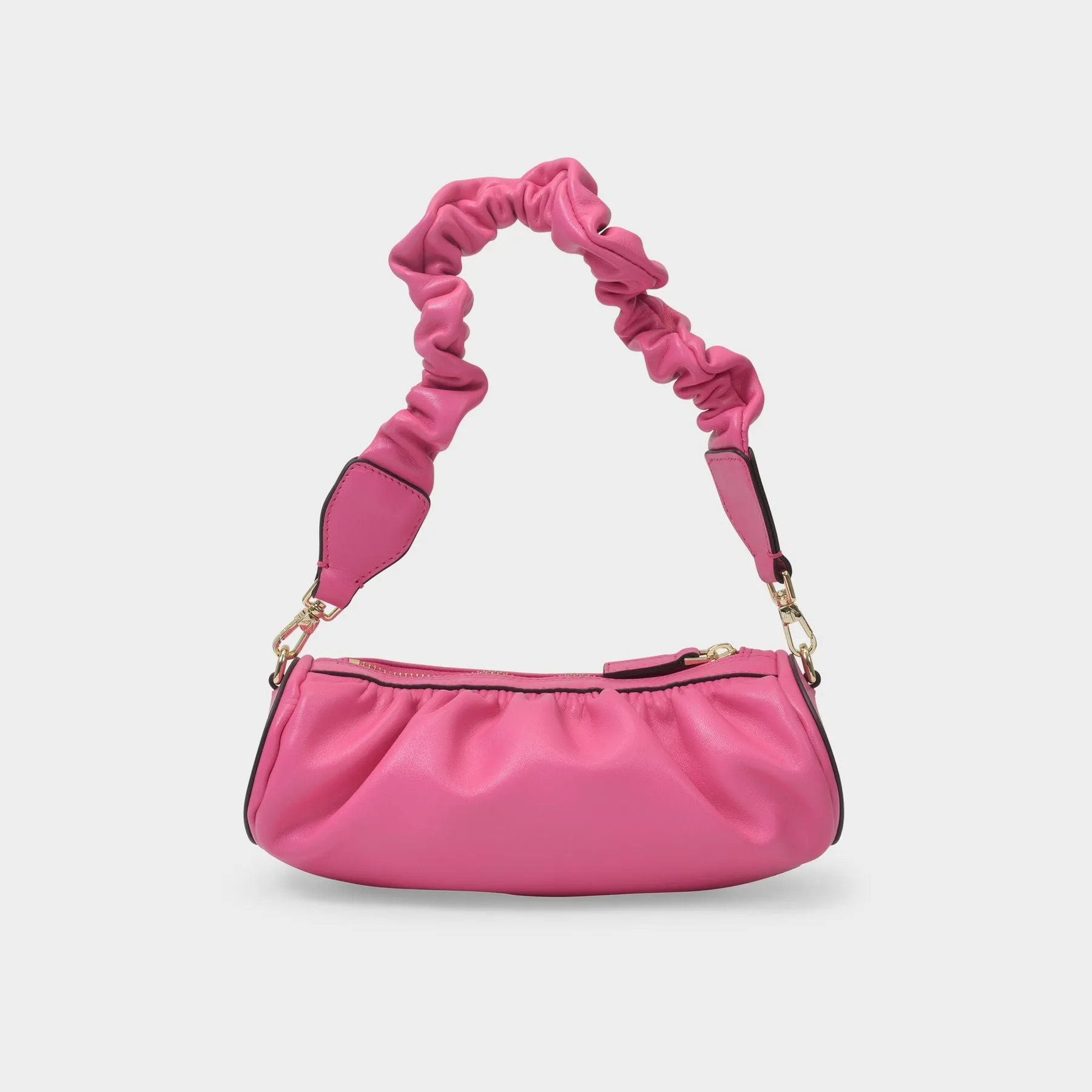 Manu Atelier  Ruched Mini Cylinder Bag in Pink Leather