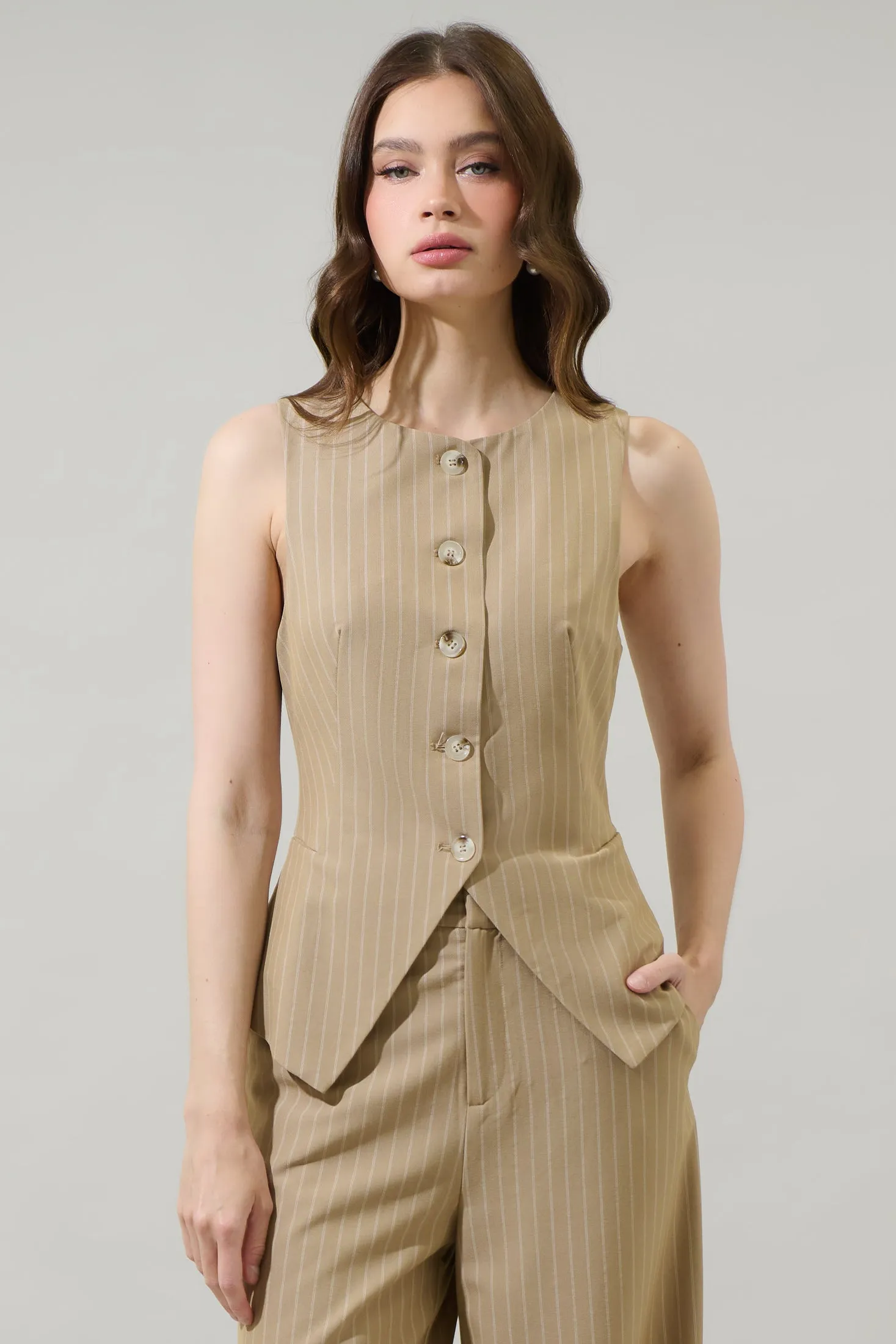 Marbles Striped Button Up Vest Top