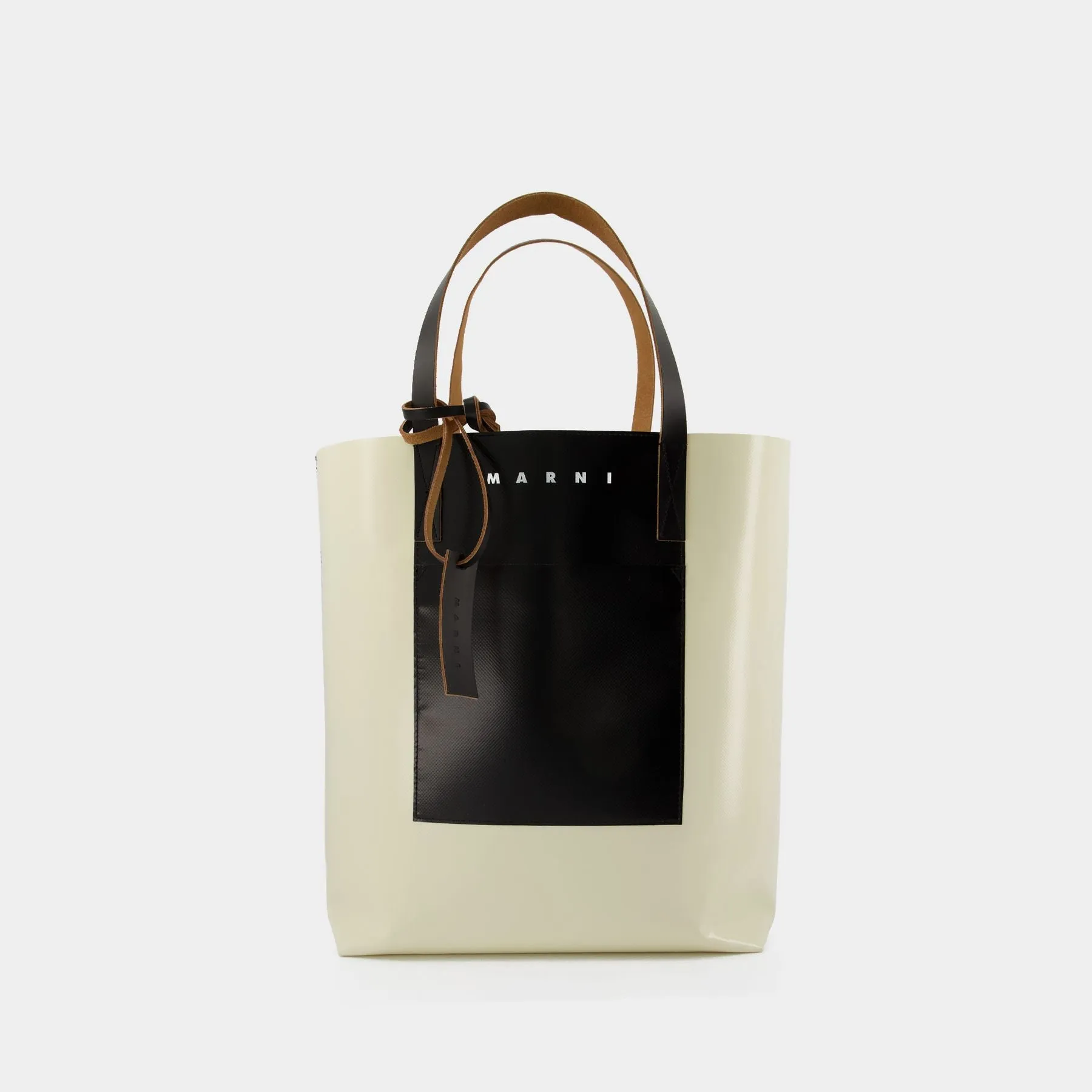 Marni  Shopping N/S W/Pocket Tote Bag - Marni - White Soie/Black - Leather