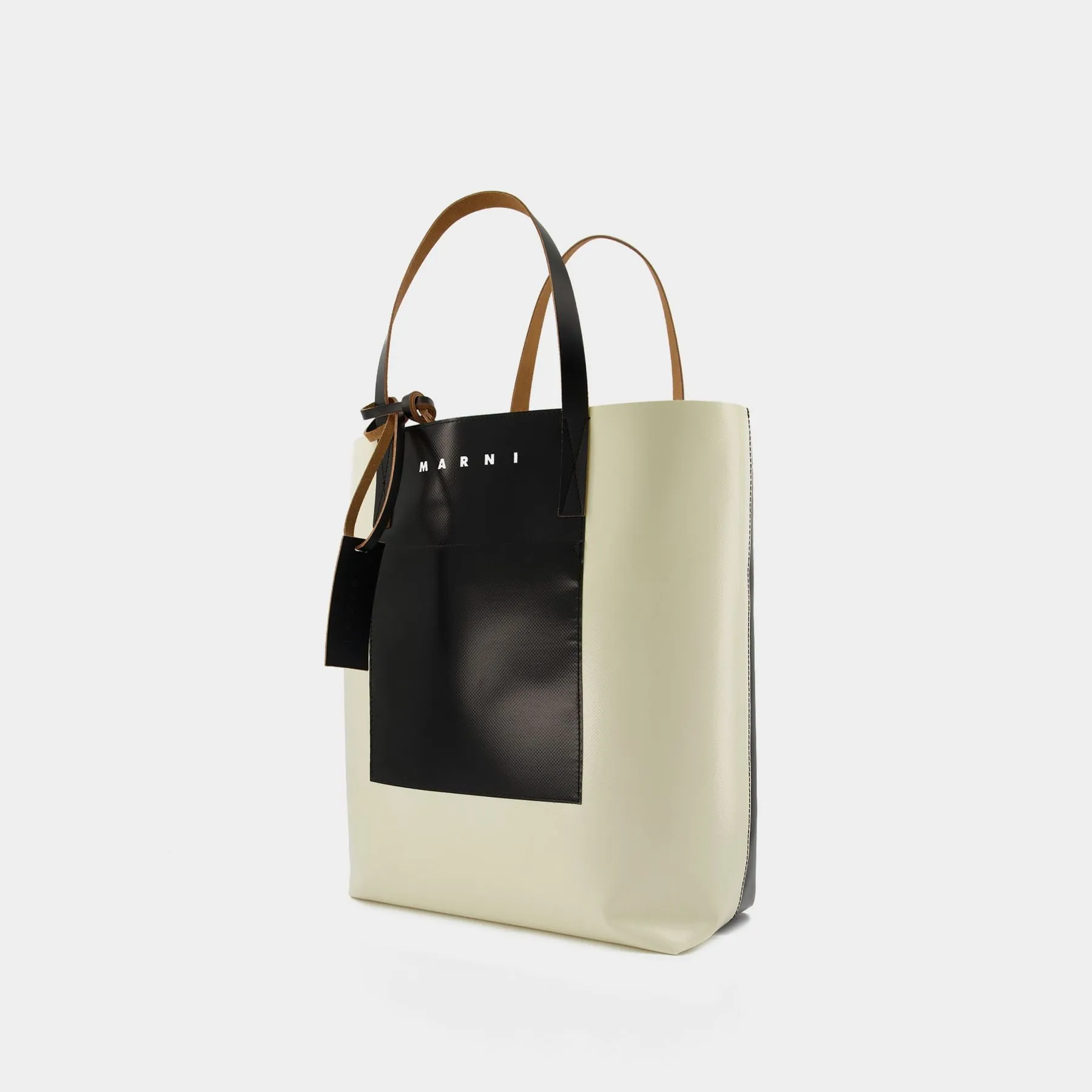 Marni  Shopping N/S W/Pocket Tote Bag - Marni - White Soie/Black - Leather