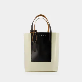 Marni  Shopping N/S W/Pocket Tote Bag - Marni - White Soie/Black - Leather