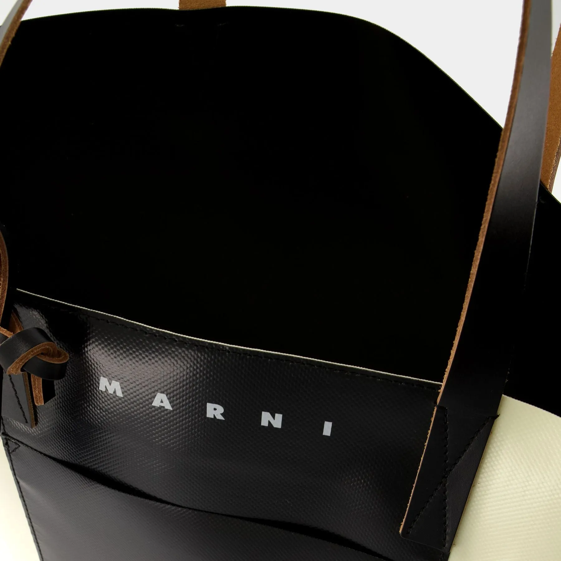 Marni  Shopping N/S W/Pocket Tote Bag - Marni - White Soie/Black - Leather