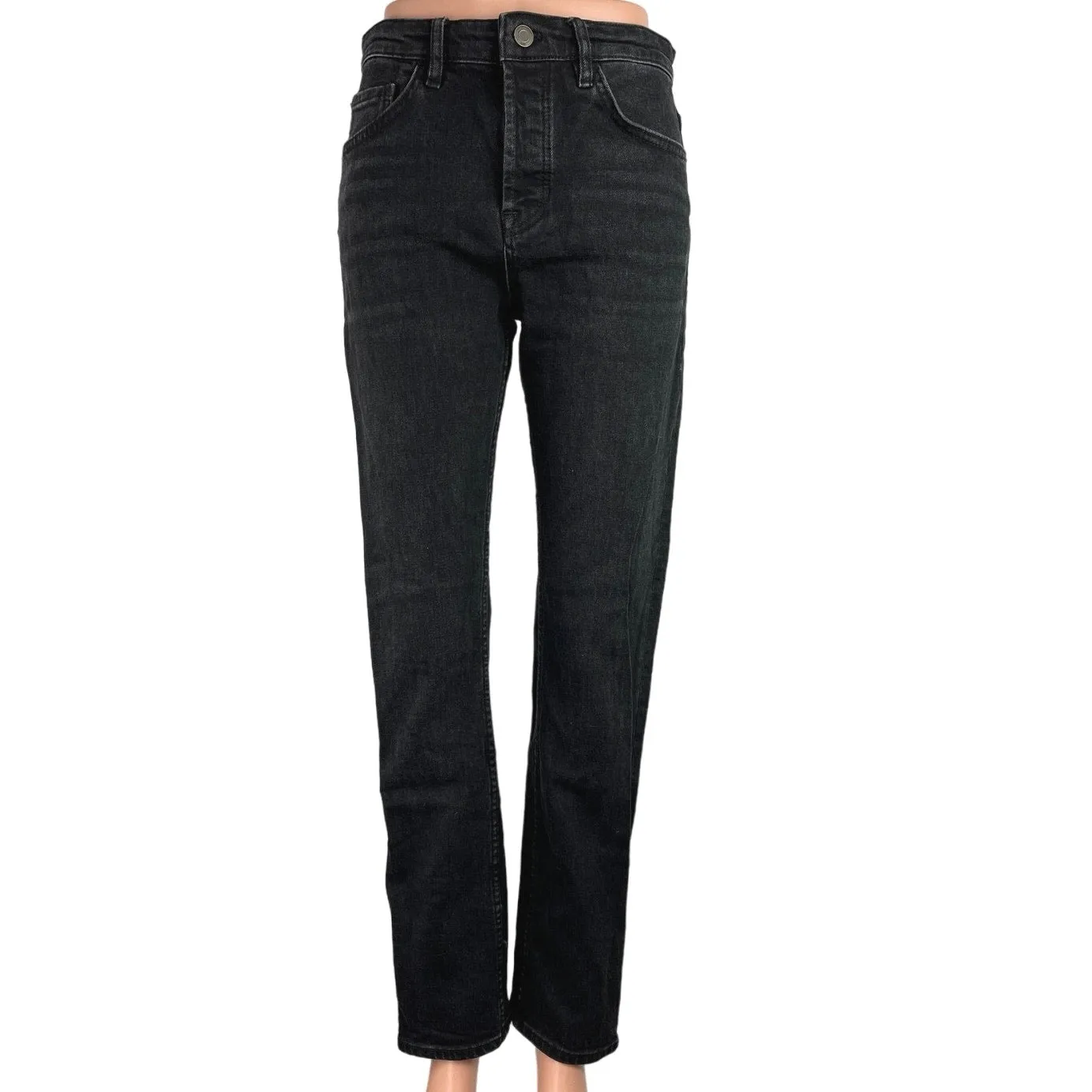 Massimo Dutti Charcoal Wash Black High Rise Stretch Straight Leg Denim Jeans 4