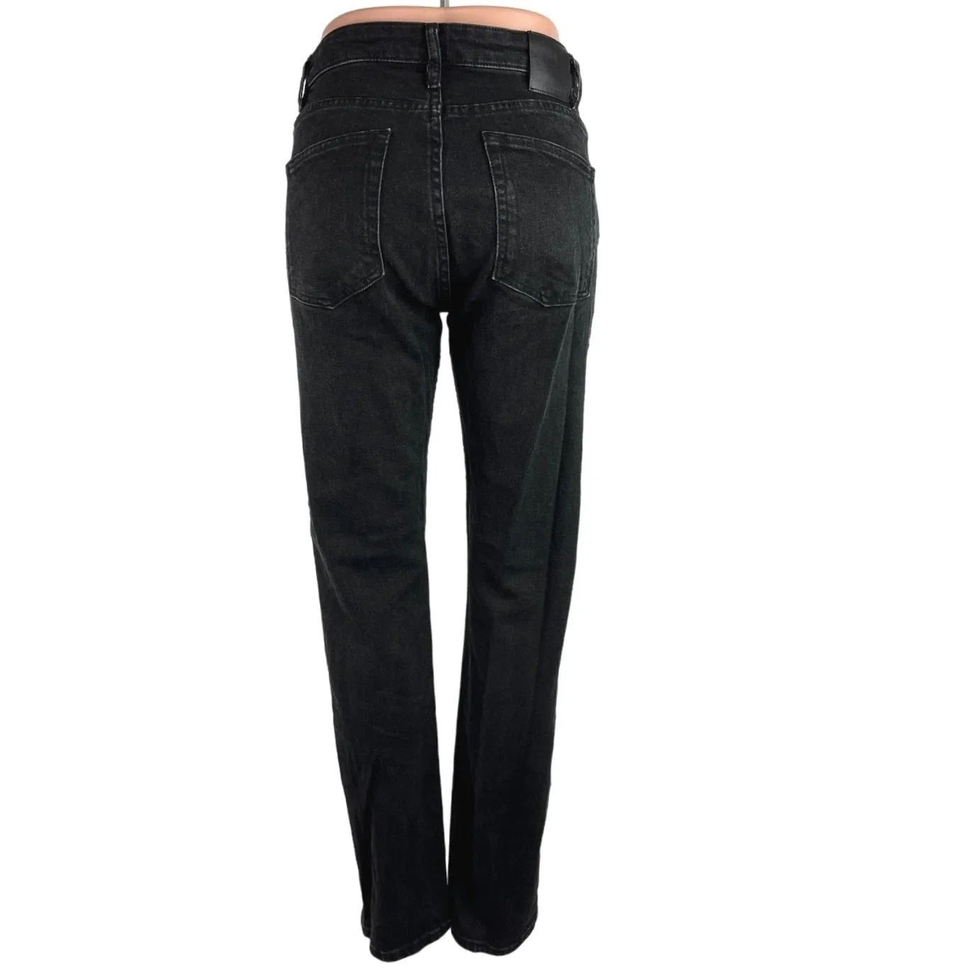 Massimo Dutti Charcoal Wash Black High Rise Stretch Straight Leg Denim Jeans 4